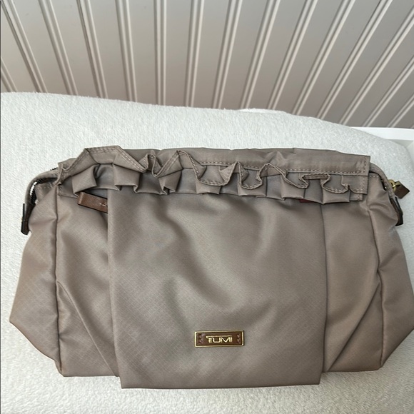 Tumi Handbags - Tumi Enna Large ruffled Travel Pouch Taupe Cosmetics Bag